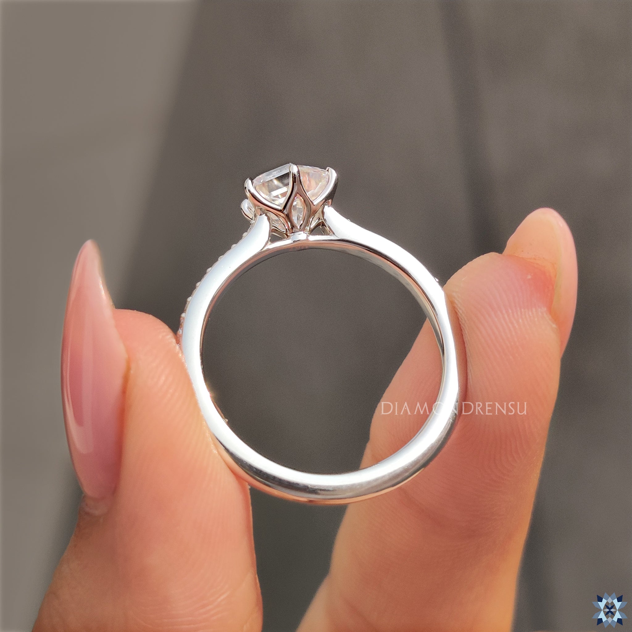 Hexagon Engagement Ring with pave setting ring
