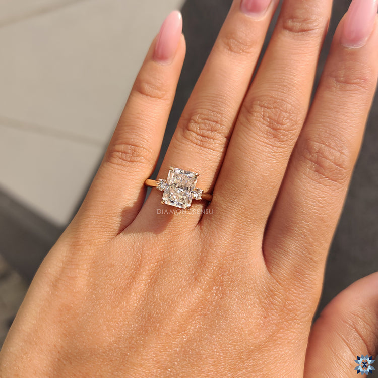 Buy moissanite ring from Diamondrensu UK with euro shank and 4 prong claw setting.
