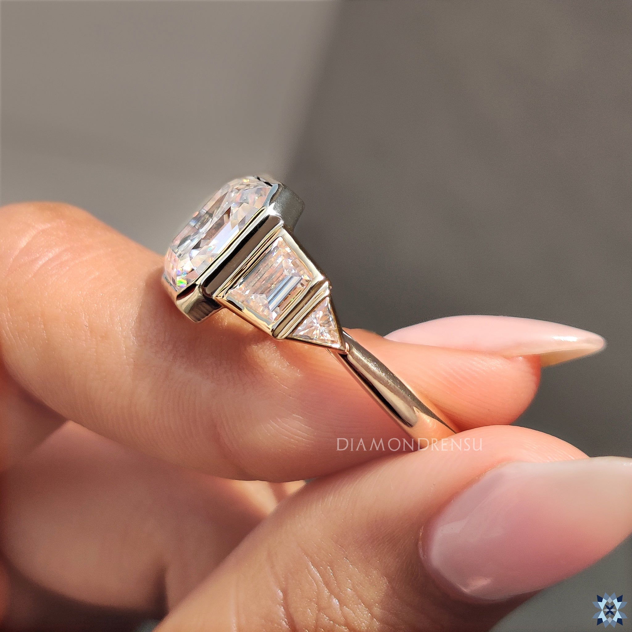 Triangle cut ring with moissanite ring
