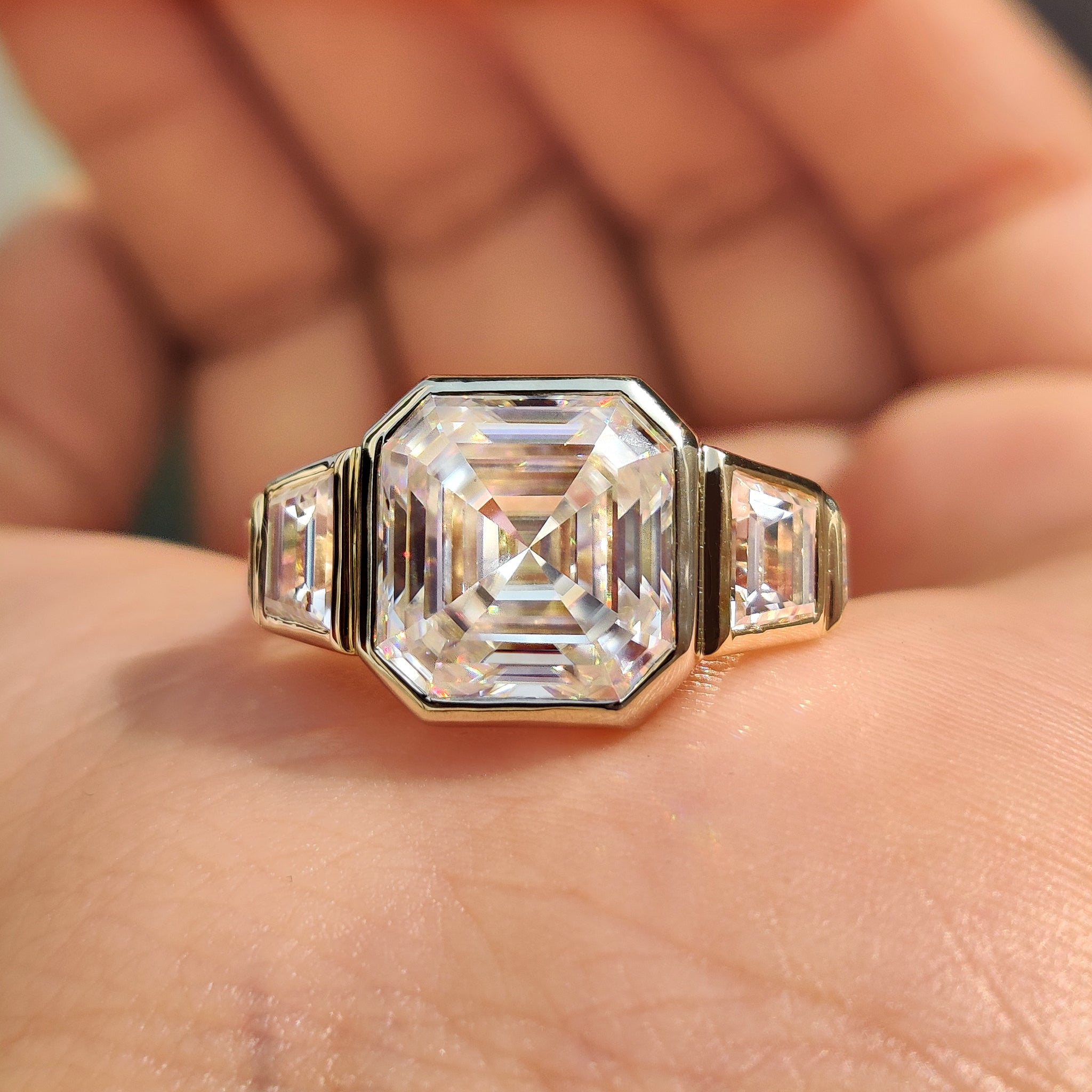 Asscher Cut Engagement Ring in yellow gold ring
