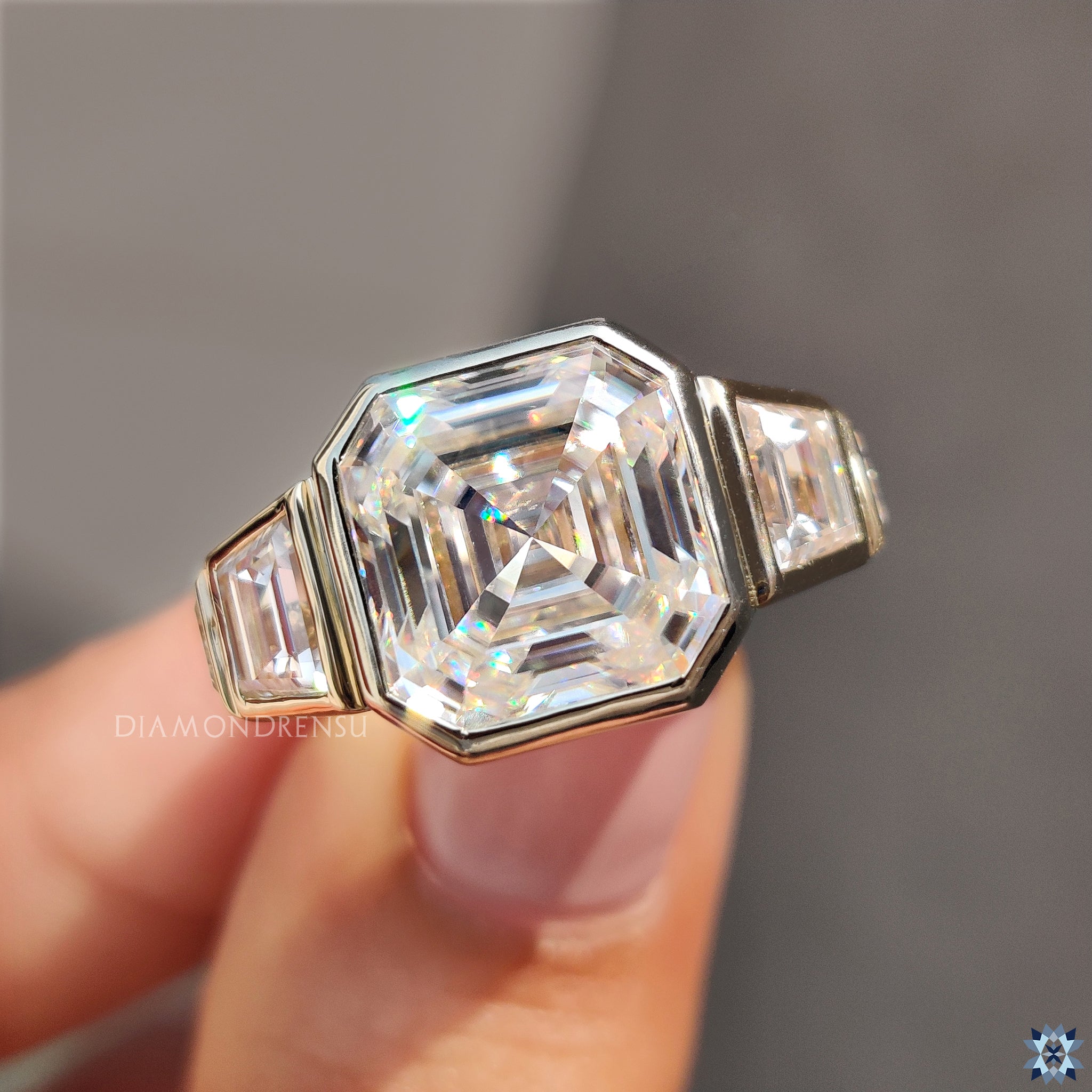 Triangle cut ring in custom engagement ring style
