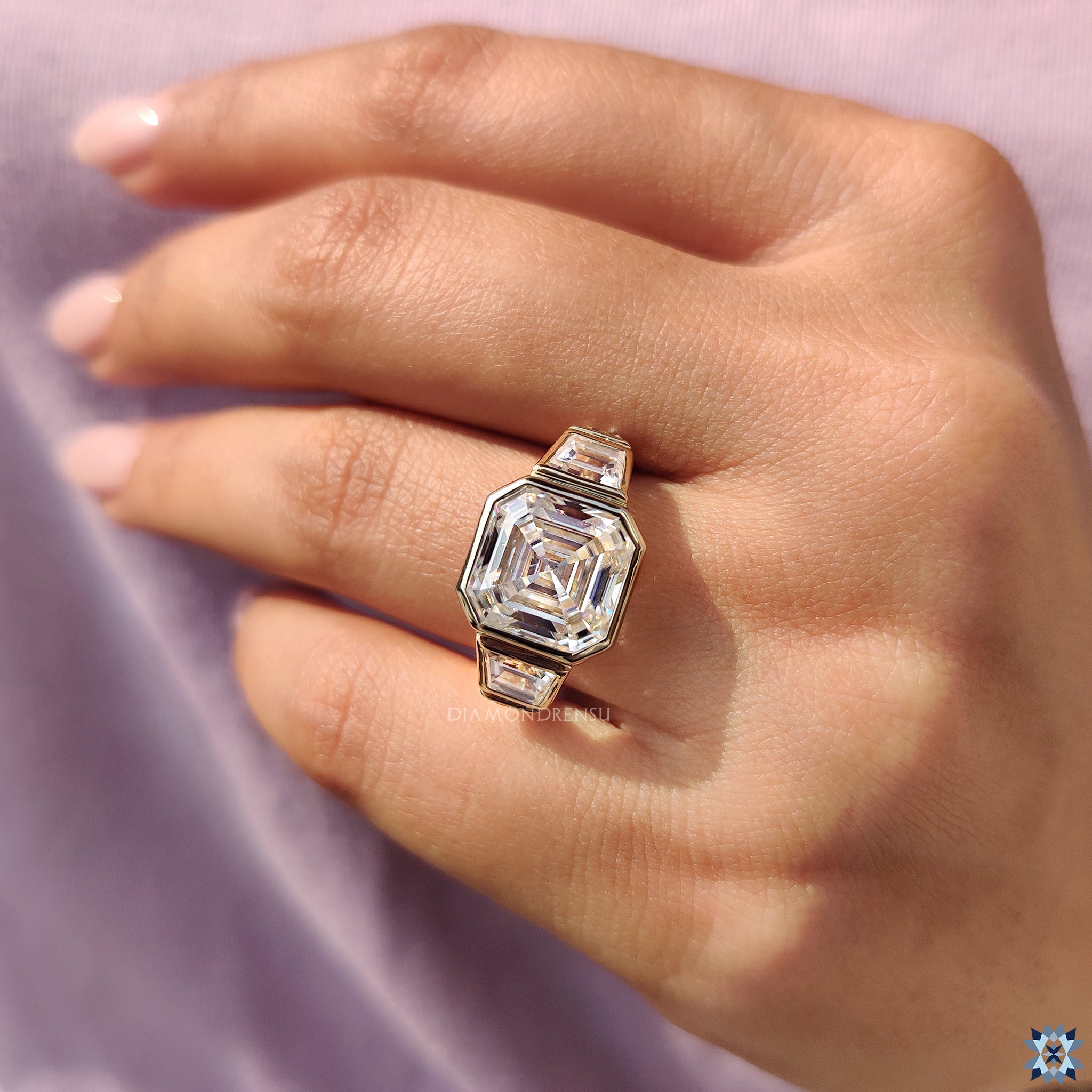 Bezel set engagement ring with moissanite ring
