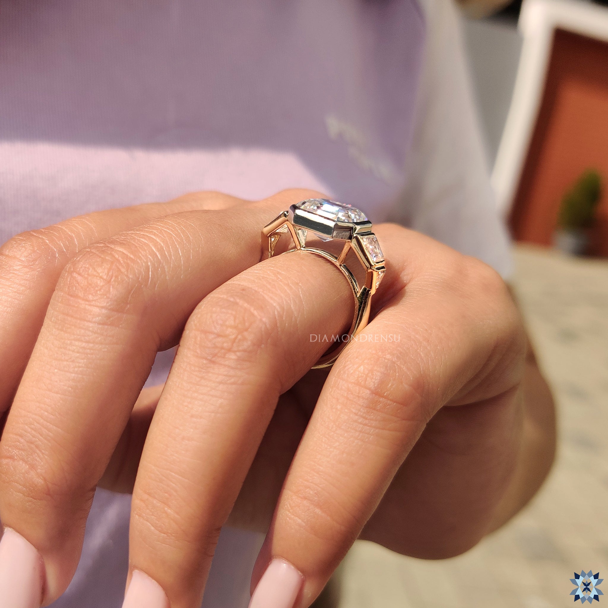 Custom engagement ring with asscher cut engagement ring
