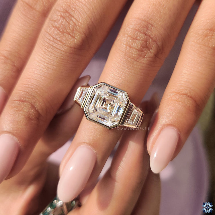 Asscher Cut Engagement Ring with triangle cut ring
