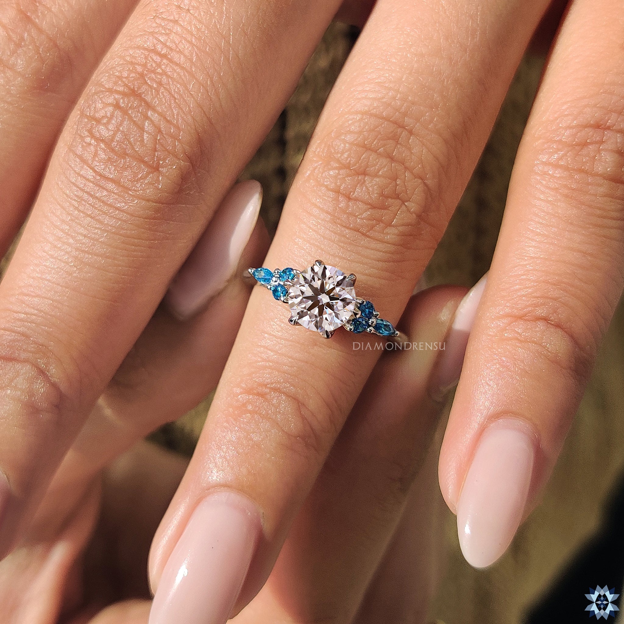 Round Cut moissanite ring in 7 stone ring setting
