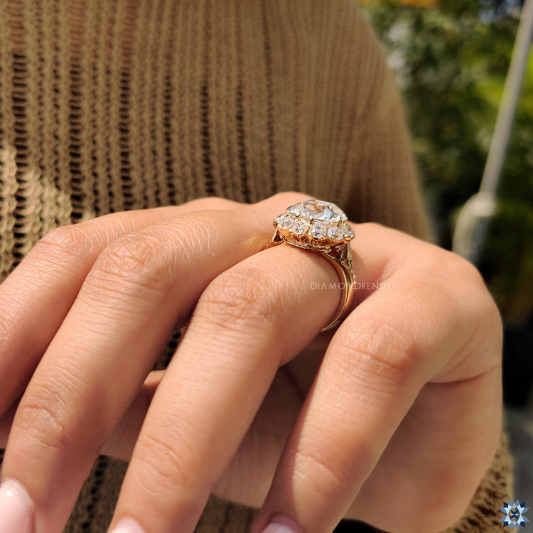 Handmade jewelry with cushion old mine cut moissanite.
