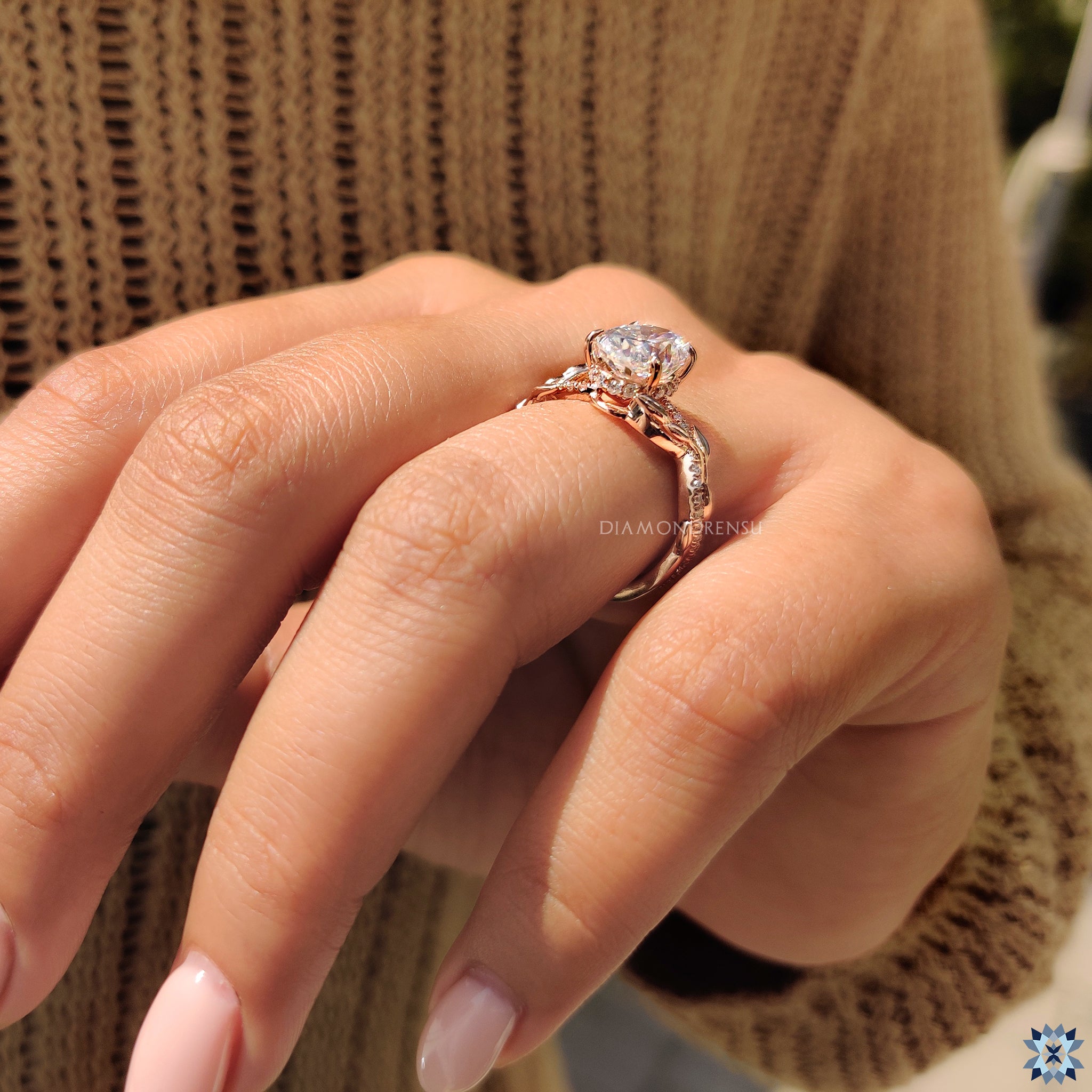 Buy Moissanite ring in round cut engagement ring setting
