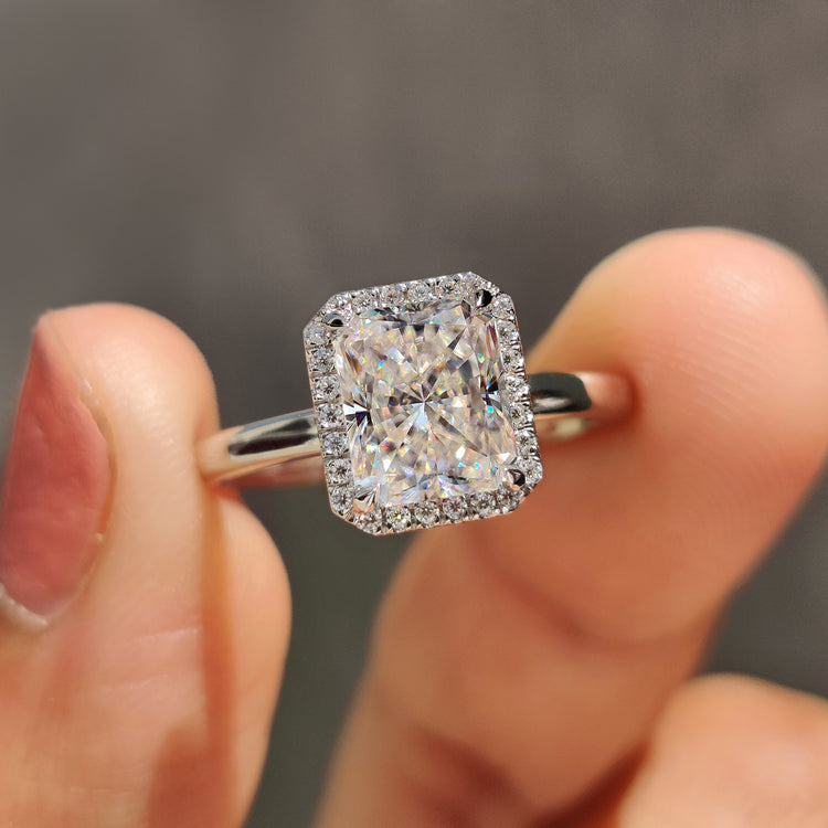 Radiant Cut Engagement ring with white gold ring
