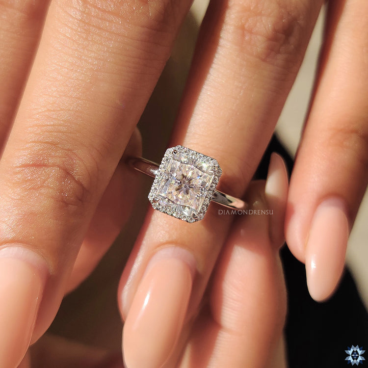 Radiant cut ring with white gold ring
