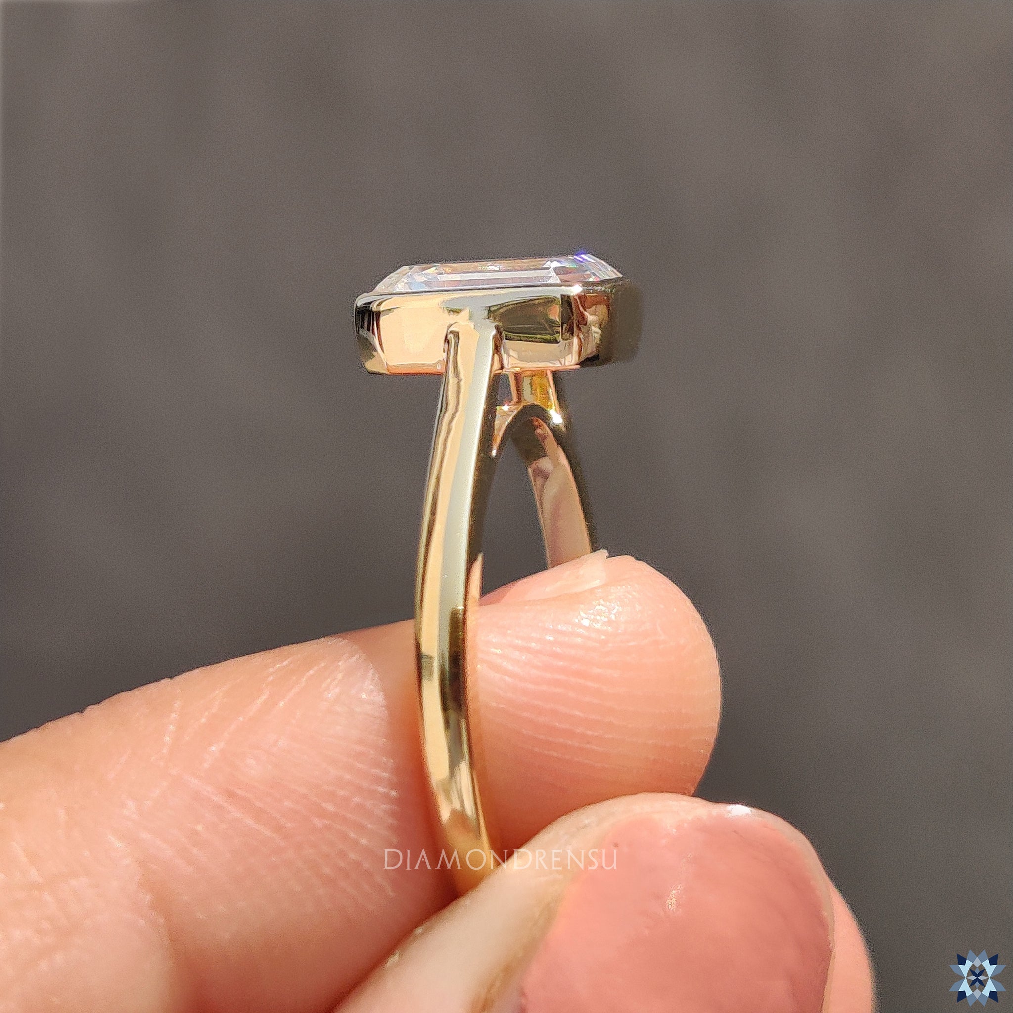 Bezel set engagement ring with custom engagement ring

