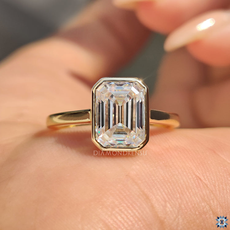 Emerald Cut Engagement Ring with cathedral setting ring
