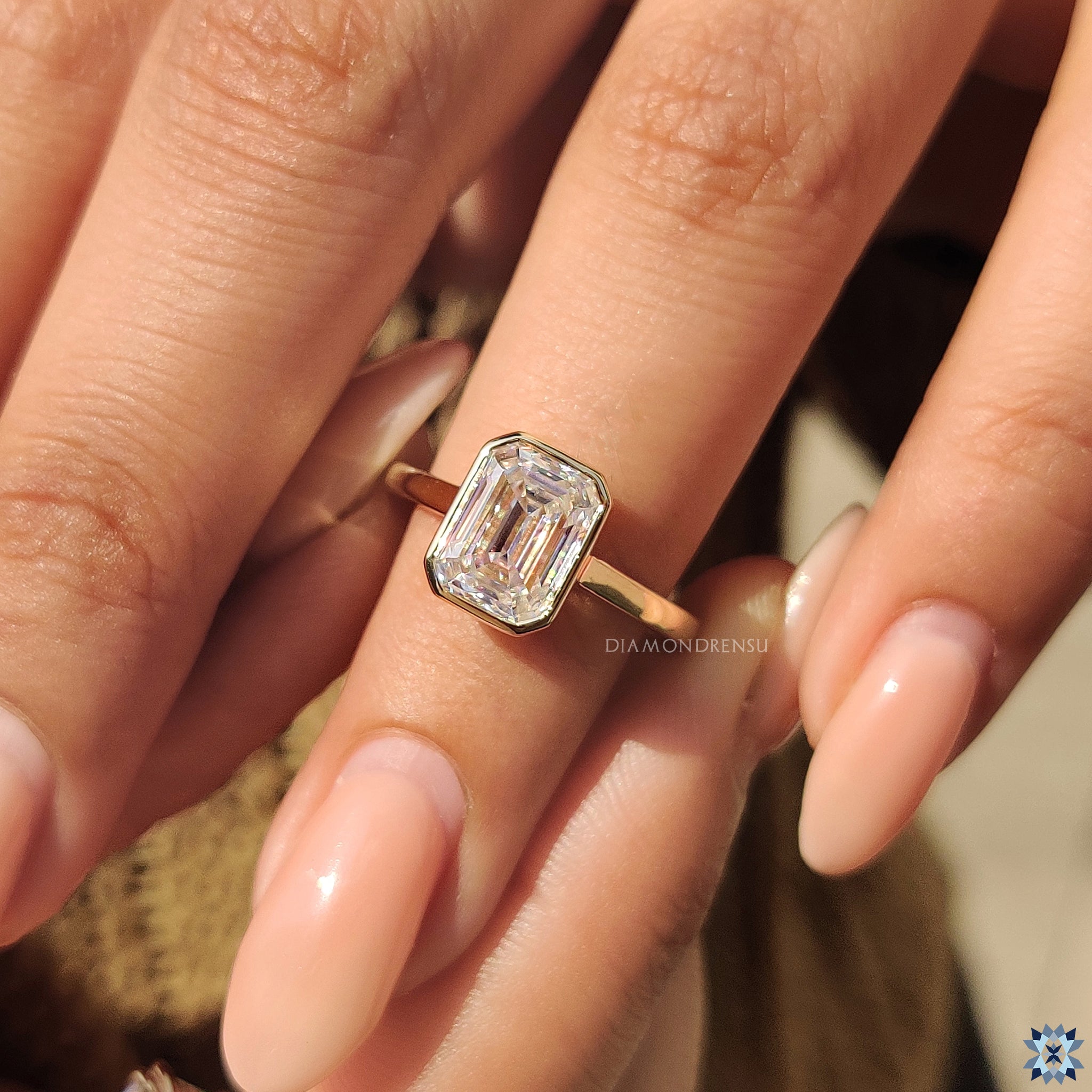 Yellow gold ring with moissanite ring
