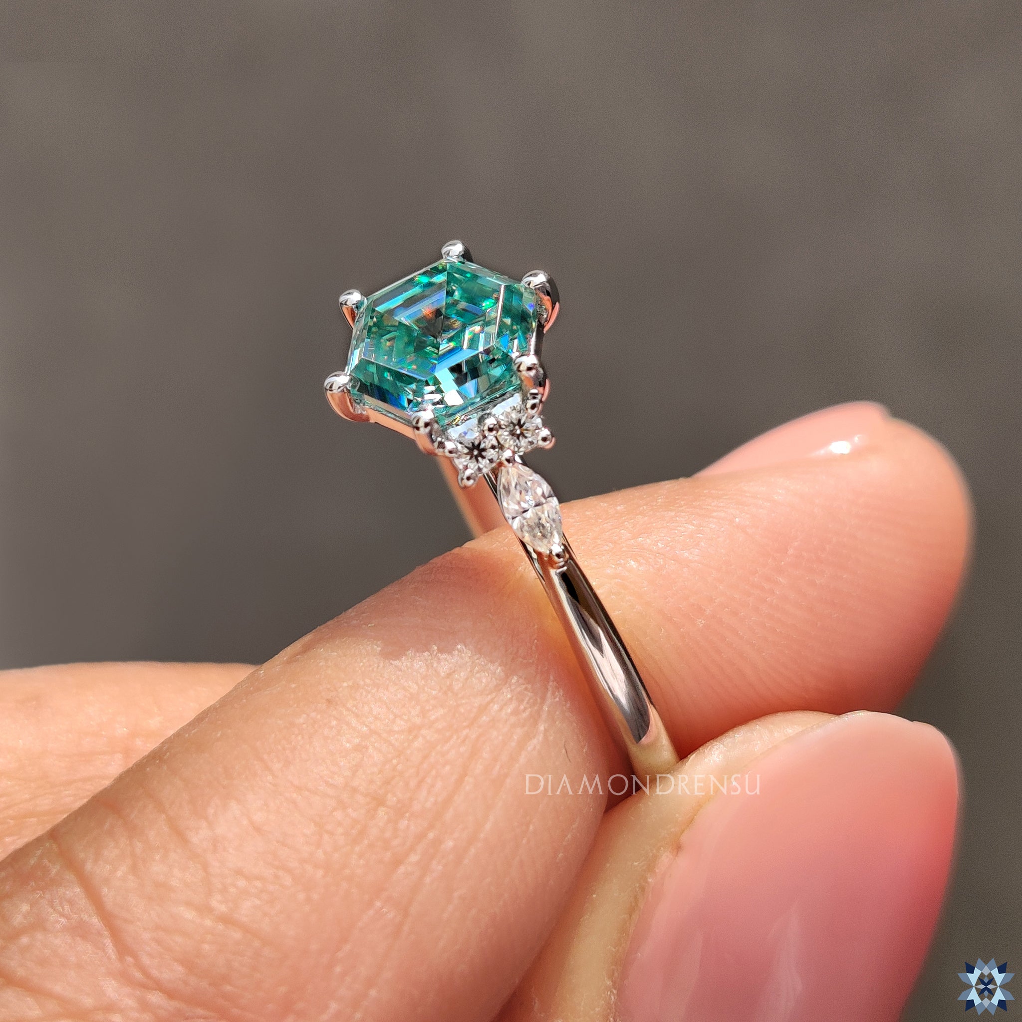 Muse ring one in step cut hexagon ring design
