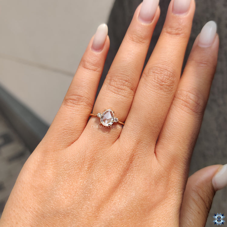 Rose cut moissanite ring with 4 claw prong ring
