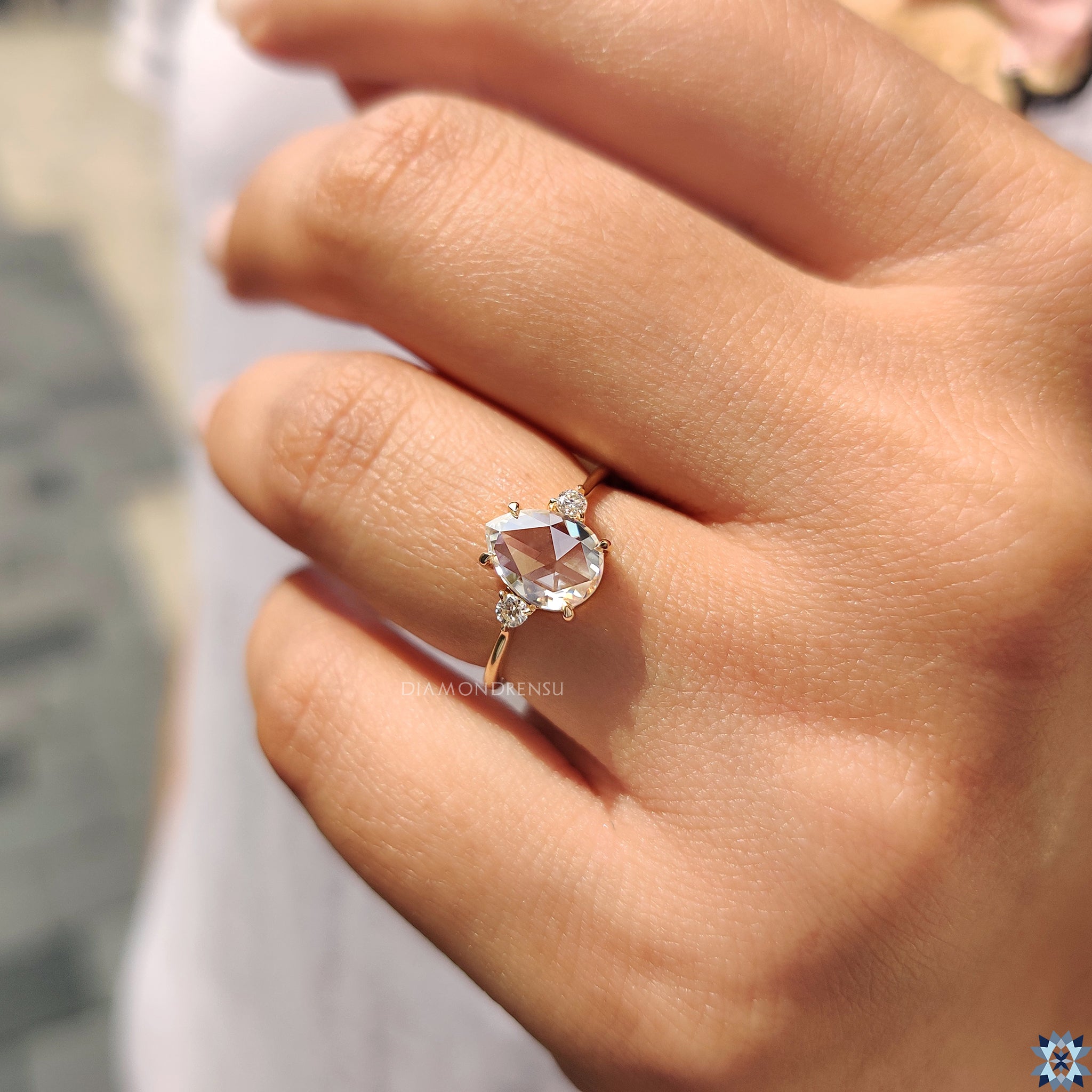 Three stone engagement ring in custom engagement ring design
