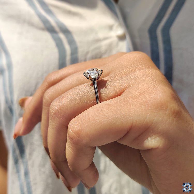 Moissanite ring UK with a modern hexagon shape and 6 prong claw setting.
