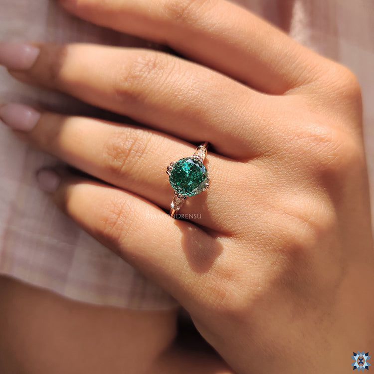 Handmade jewelry featuring Portuguese cut and round moissanite.
