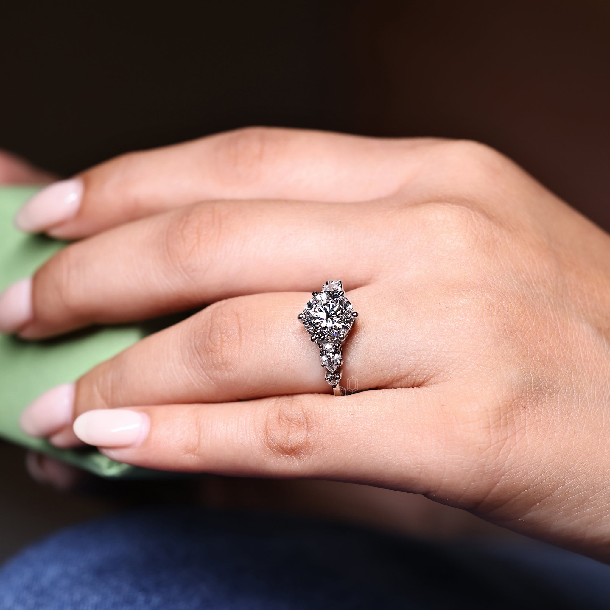 Round diamond ring crafted in white gold.
