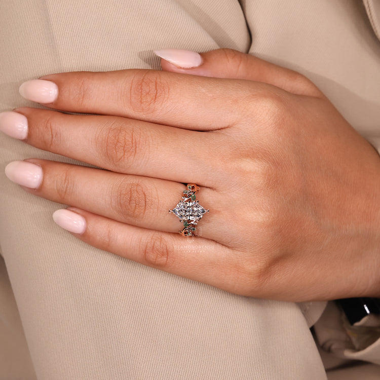 Diamond ring UK with euro shank and leaf design