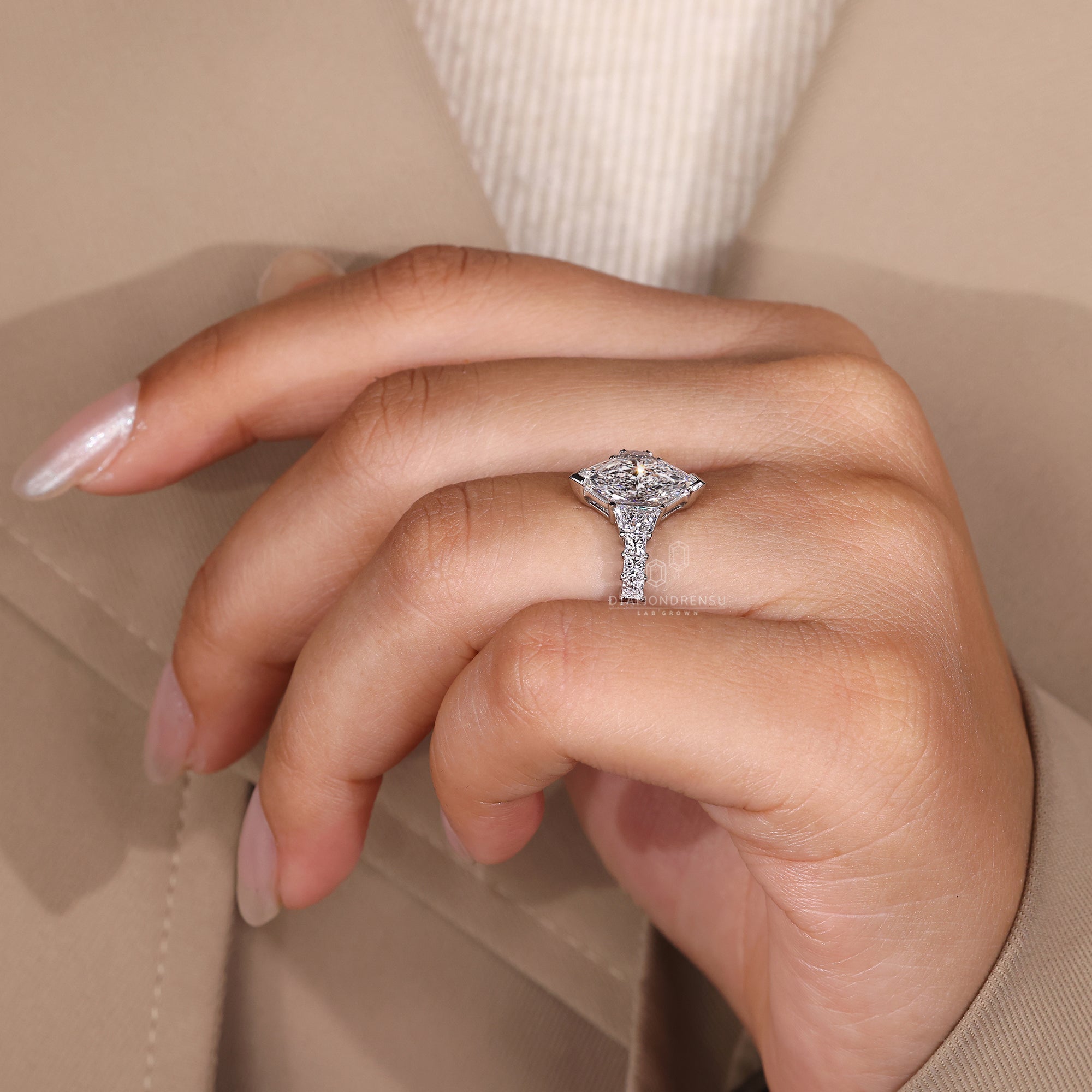 Lab grown diamond engagement ring in white gold.
