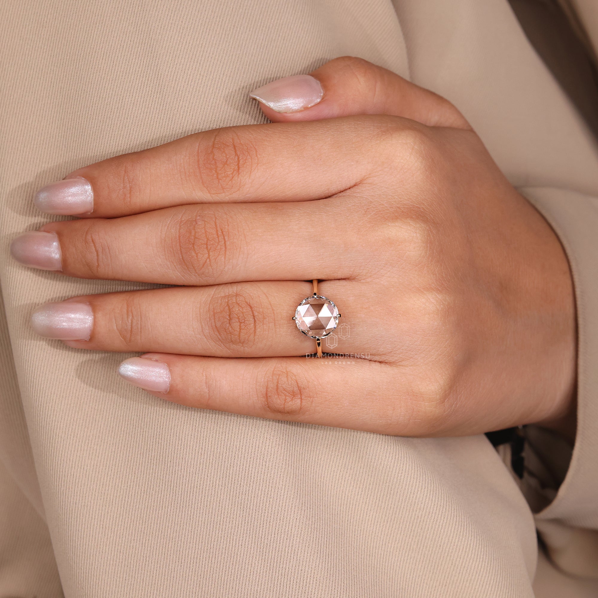 Buy diamond ring with rose cut and hidden halo.
