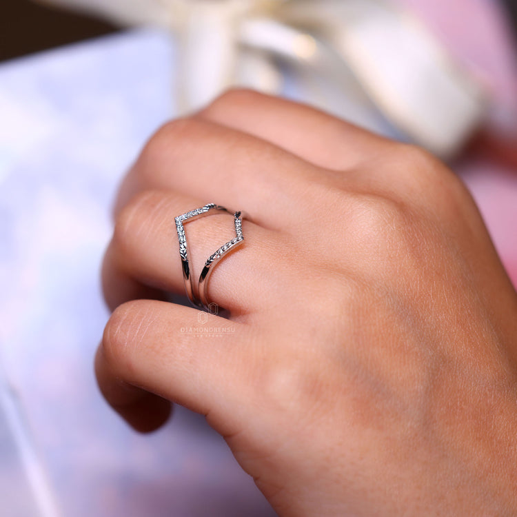 Enhancer wedding band with lab grown diamonds.
