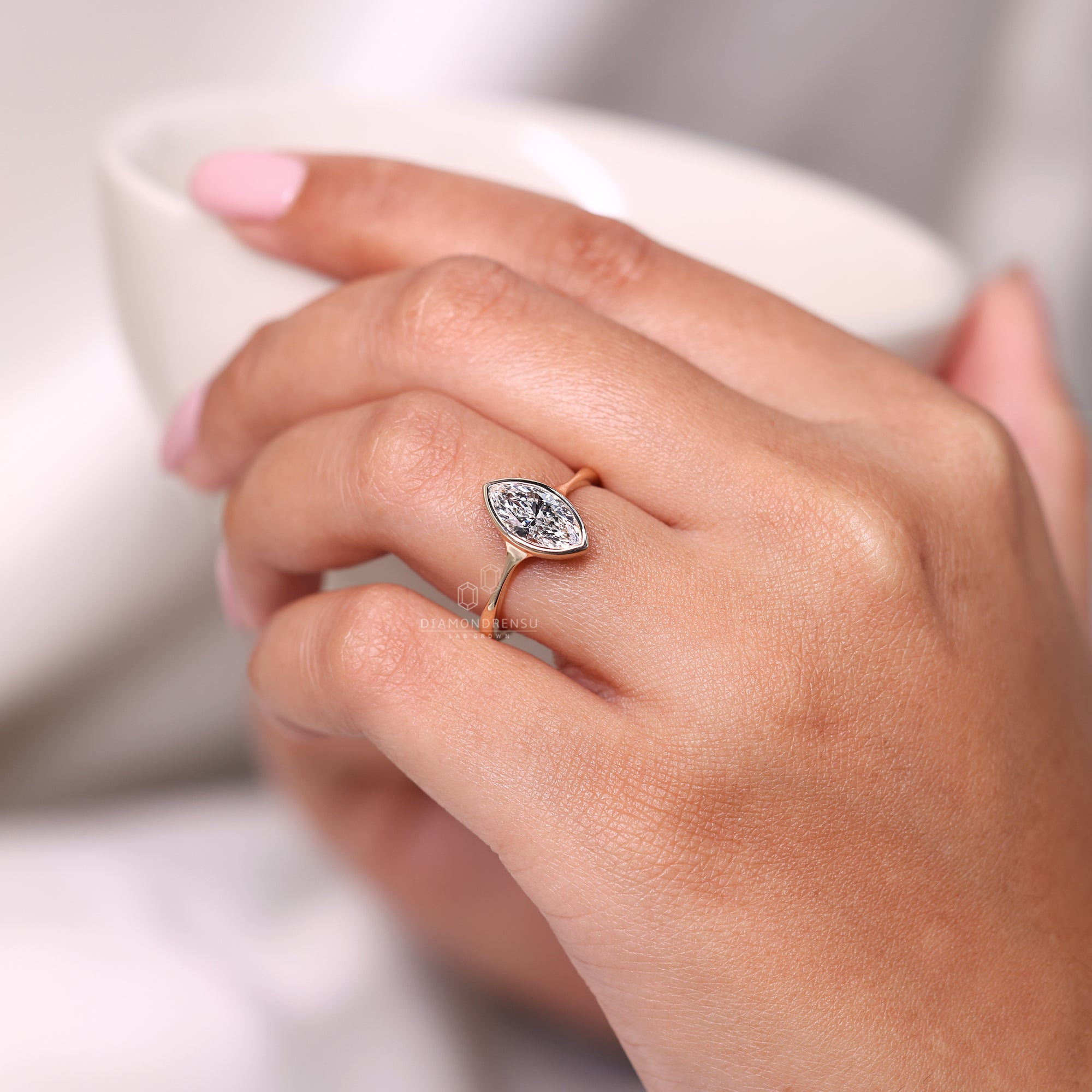 Marquise diamond ring showcasing elegant curves.
