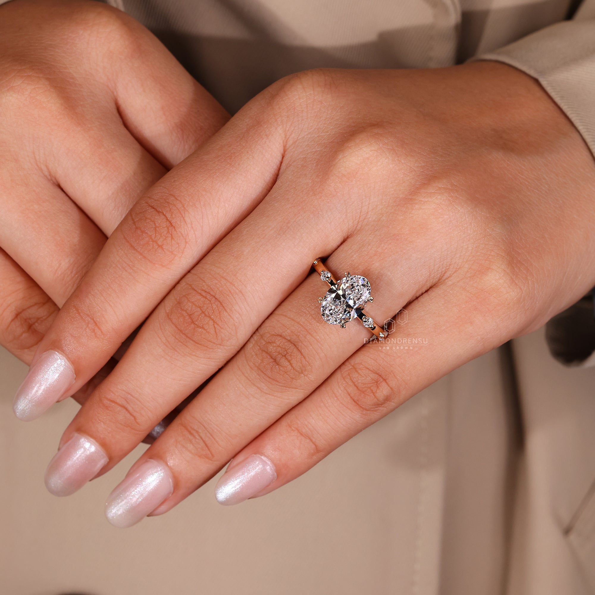 Distance pave band crafted in yellow gold.
