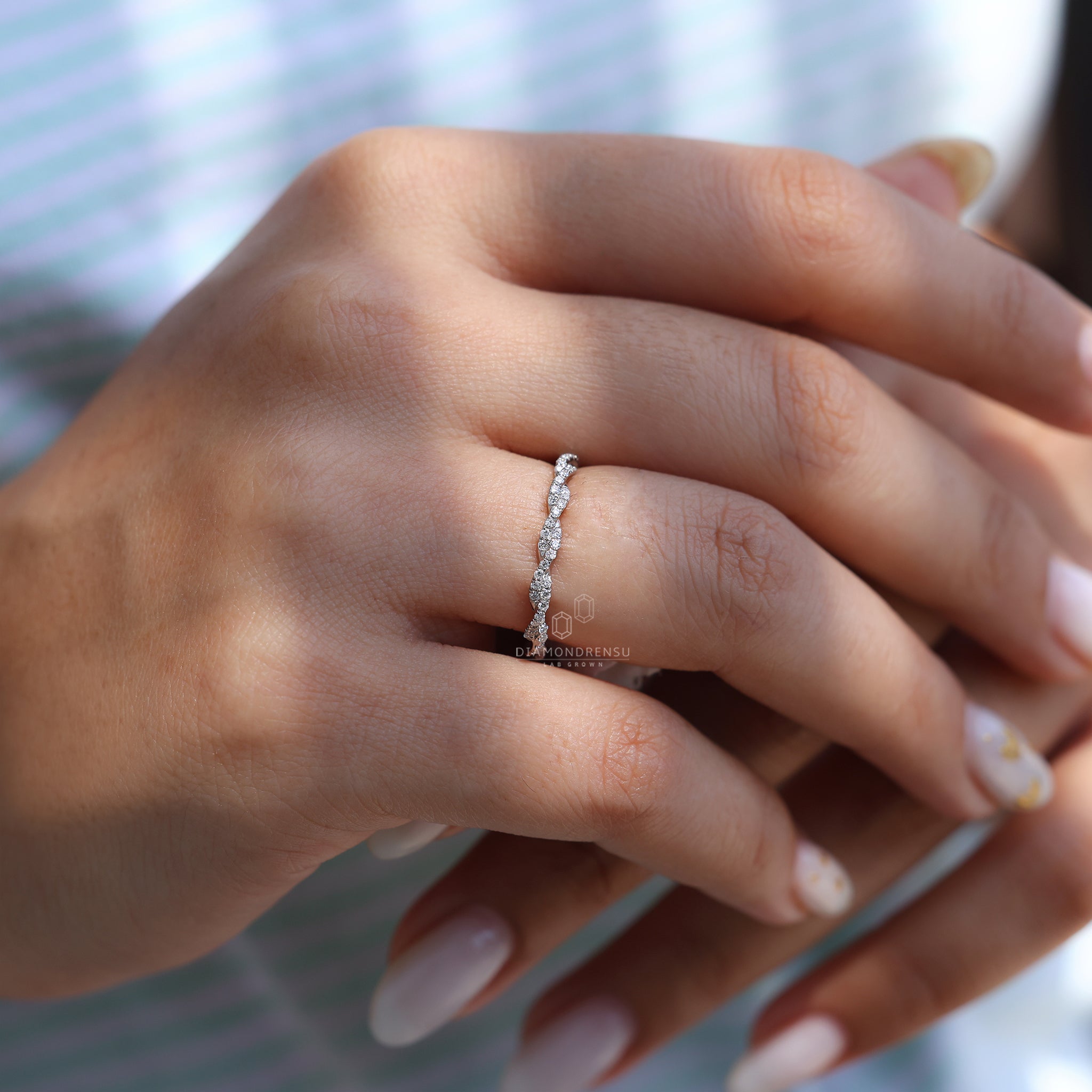 Full eternity diamond band featuring lab grown stones.