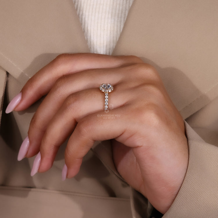 Yellow Gold engagement ring crafted in pave band style.
