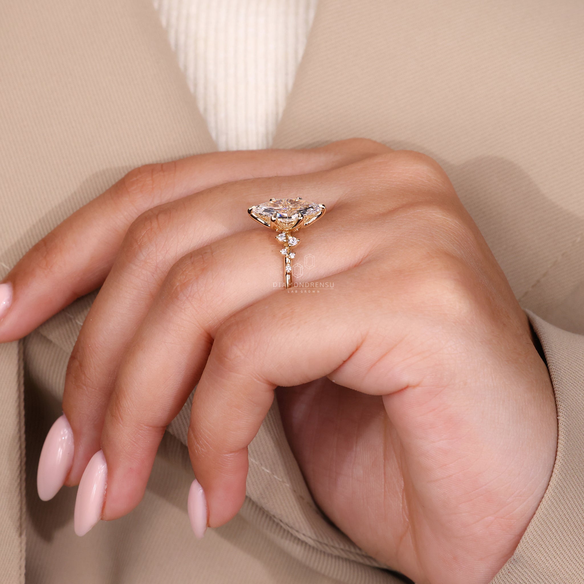 Blue Topaz Hidden Gemstone in custom engagement ring.
