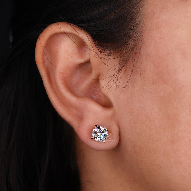 Rose gold stud earrings with lab diamonds.
