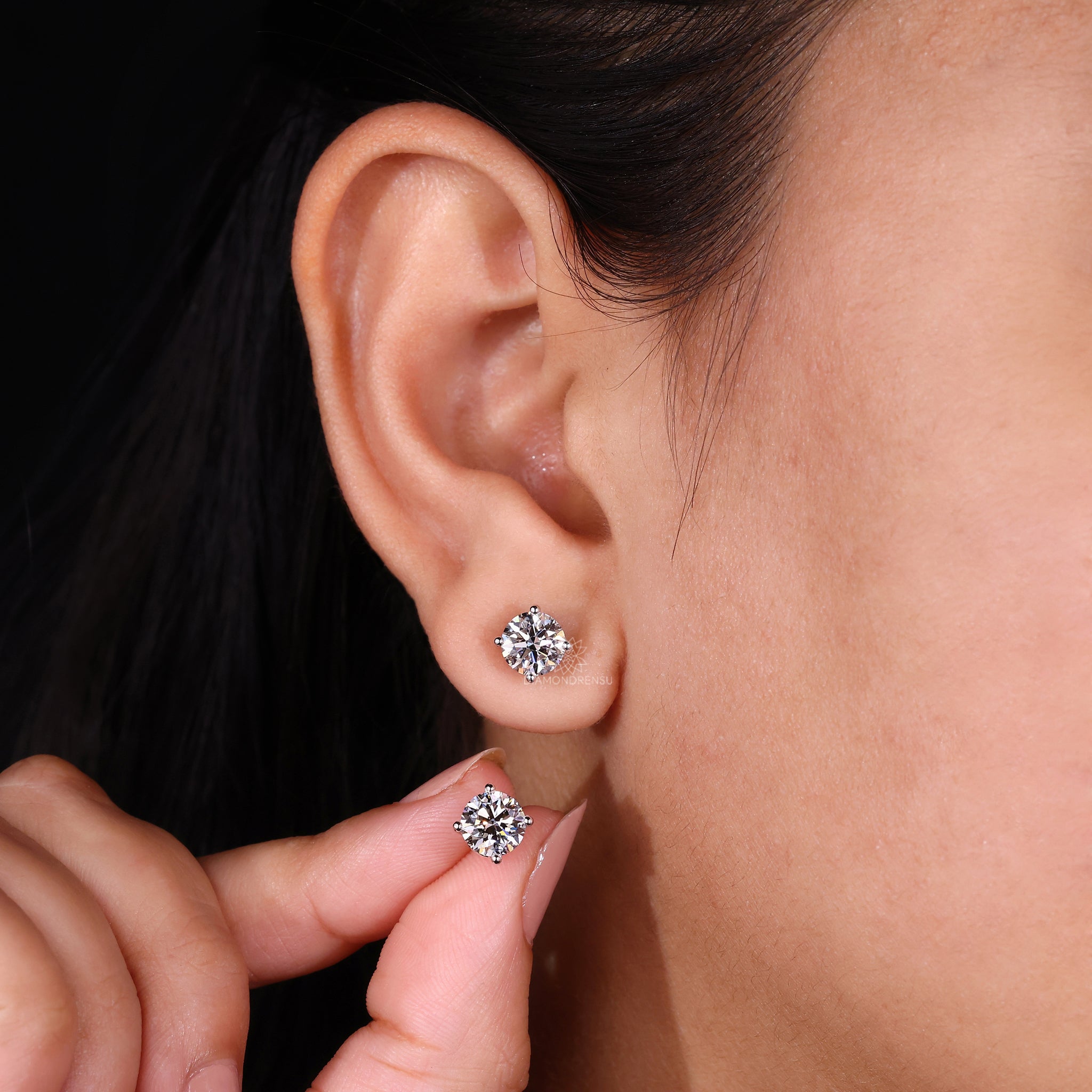Custom diamond earrings designed in gold with lab grown diamonds for women.