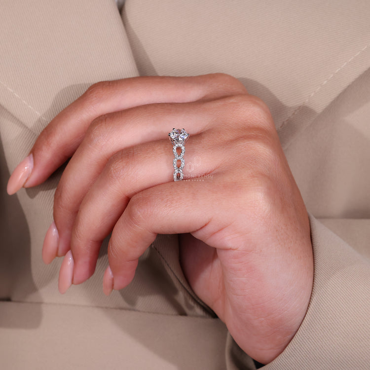 Custom diamond ring handmade with a 6 prong round setting.
