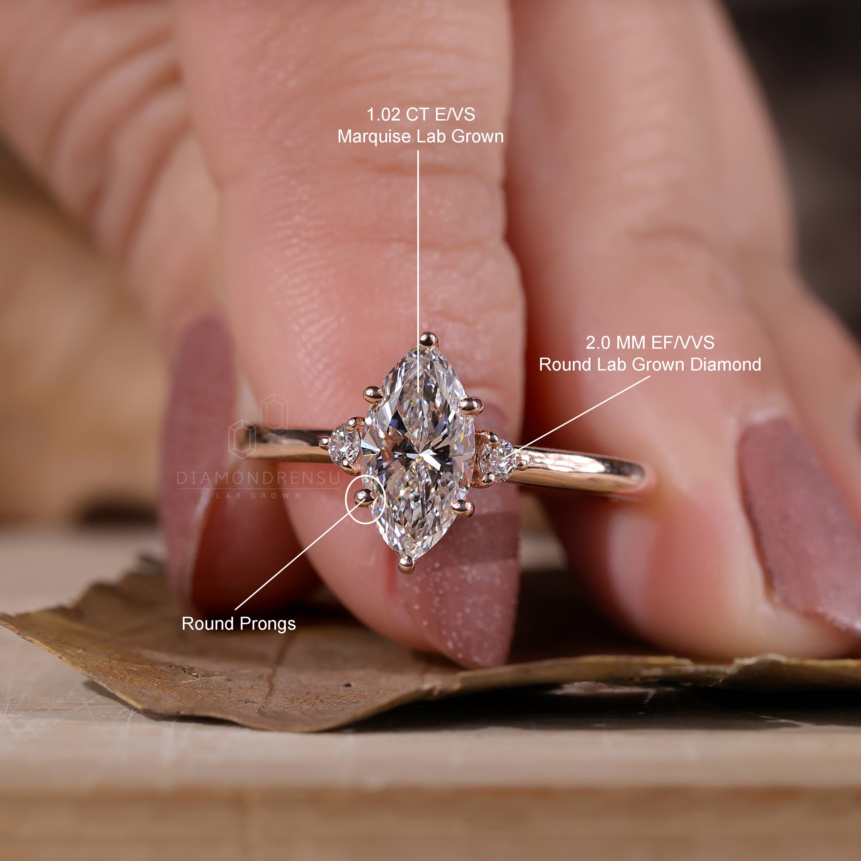 Round diamond engagement ring in a prong setting.