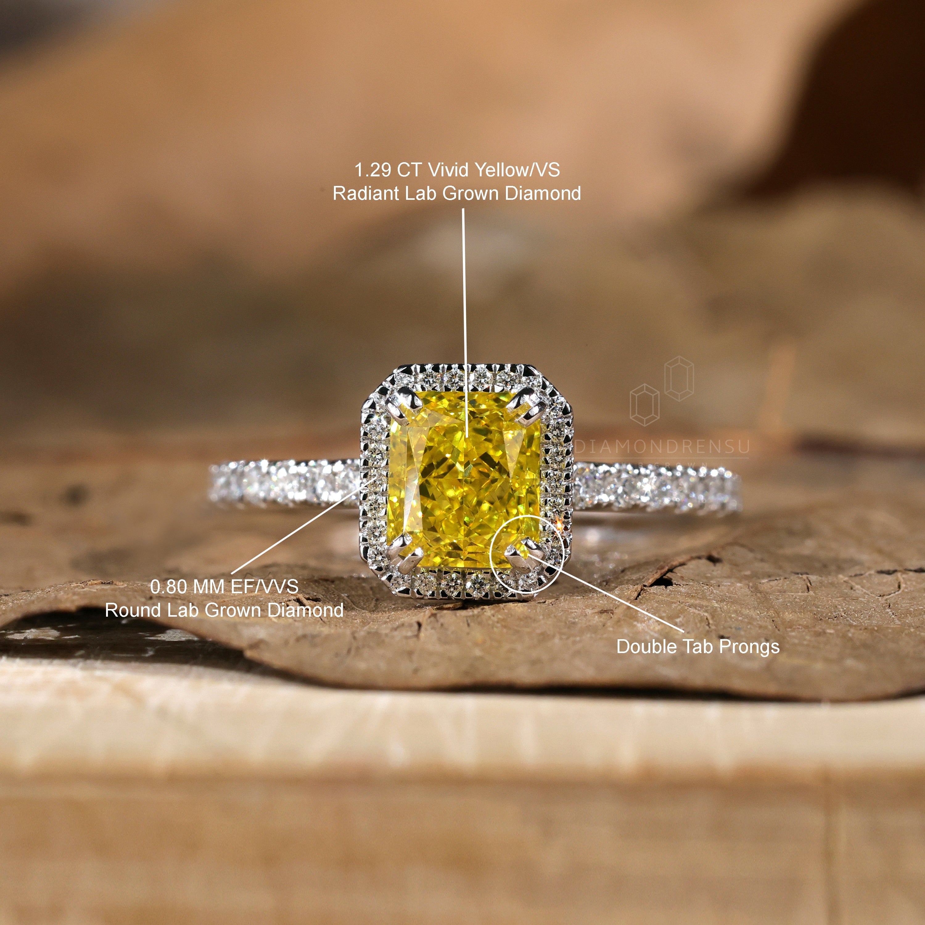 Vivid yellow diamond ring in a captivating halo design.