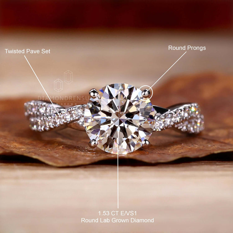 Round cut diamond ring for a traditional engagement look.