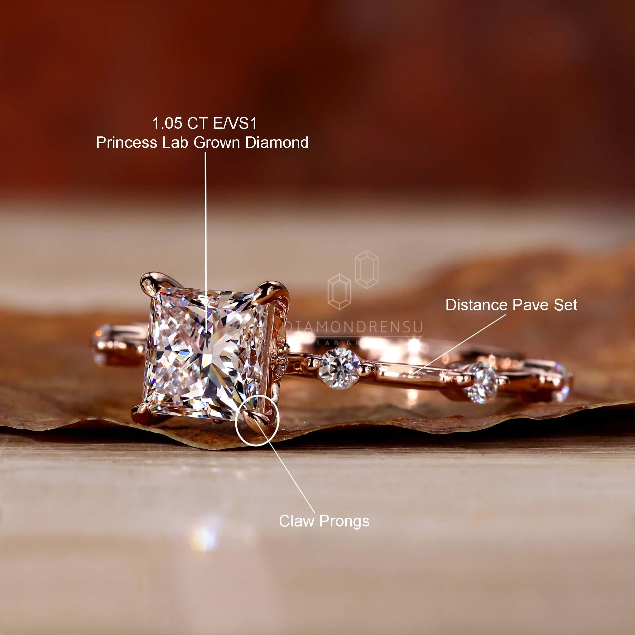 Handmade jewellery featuring a princess cut pave engagement ring.