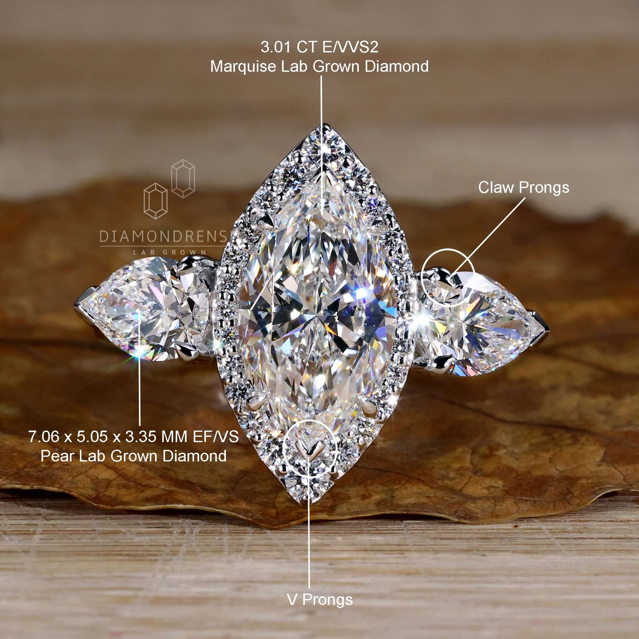 Three stone diamond engagement ring crafted with care and certified by IGI.