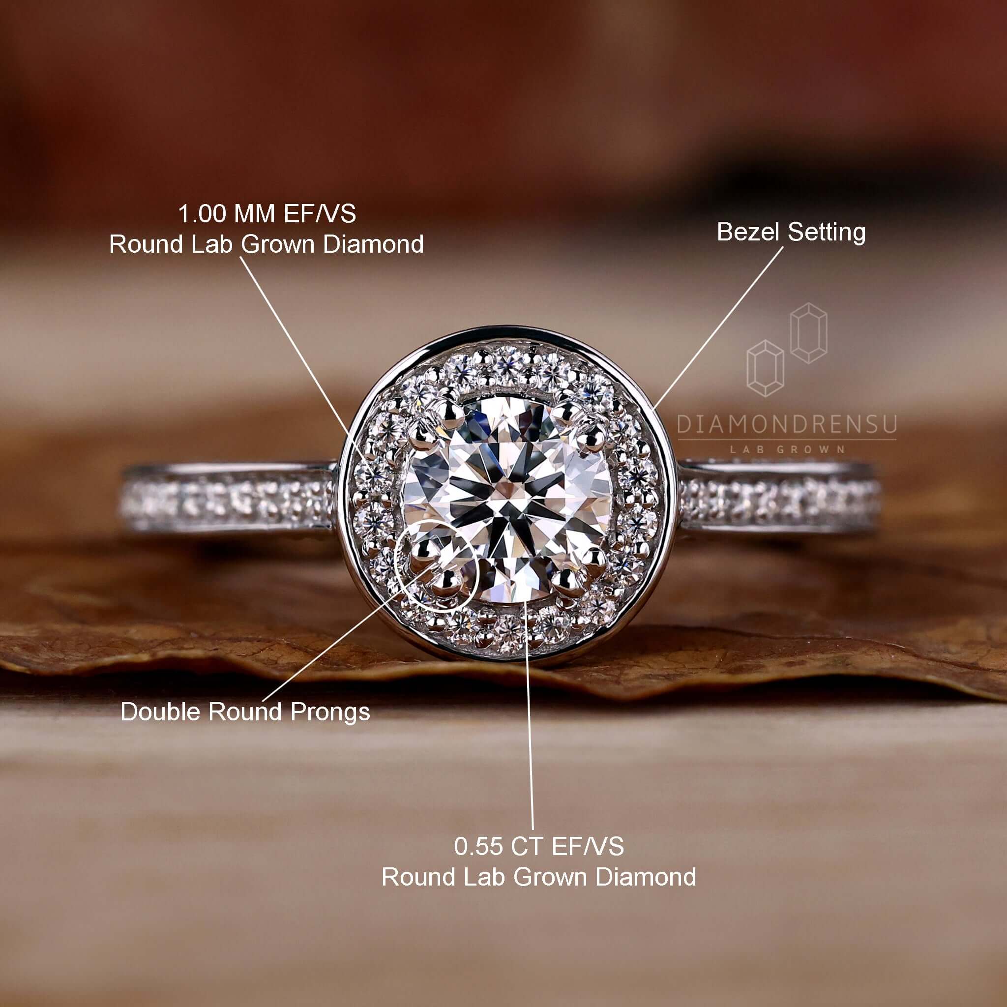 Round Lab Grown Diamond Halo Engagement Ring