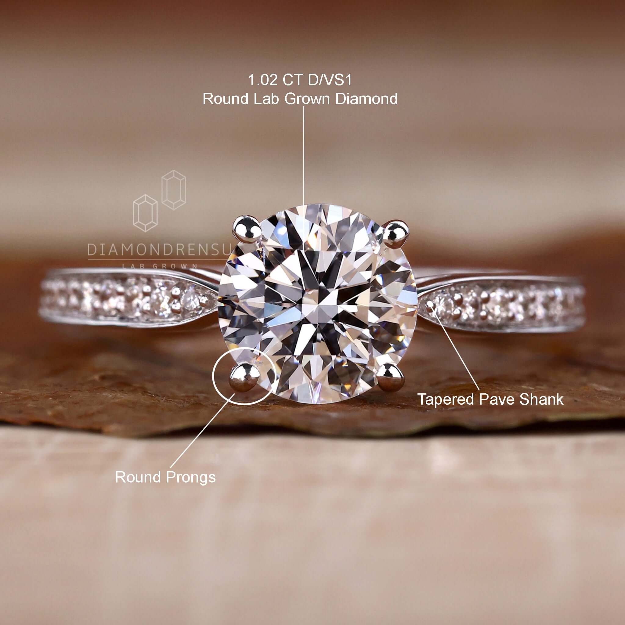 4 prong diamond setting crafted with igi certified diamonds, perfect for bespoke UK engagement ring designs.