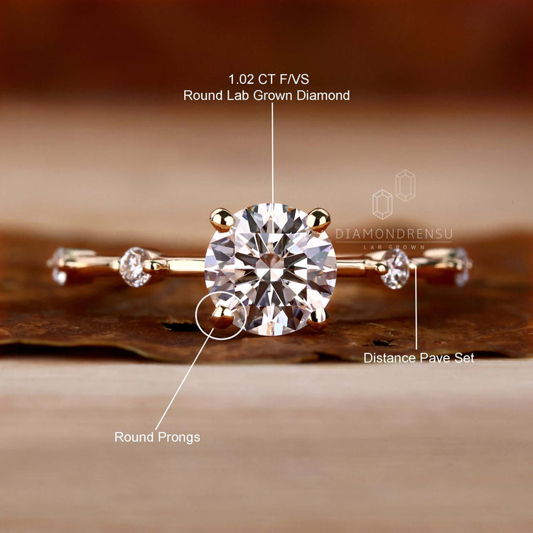 Distance Pave Ring with a Lab Grown Diamond, ideal for creating a meaningful and elegant uk engagement ring.