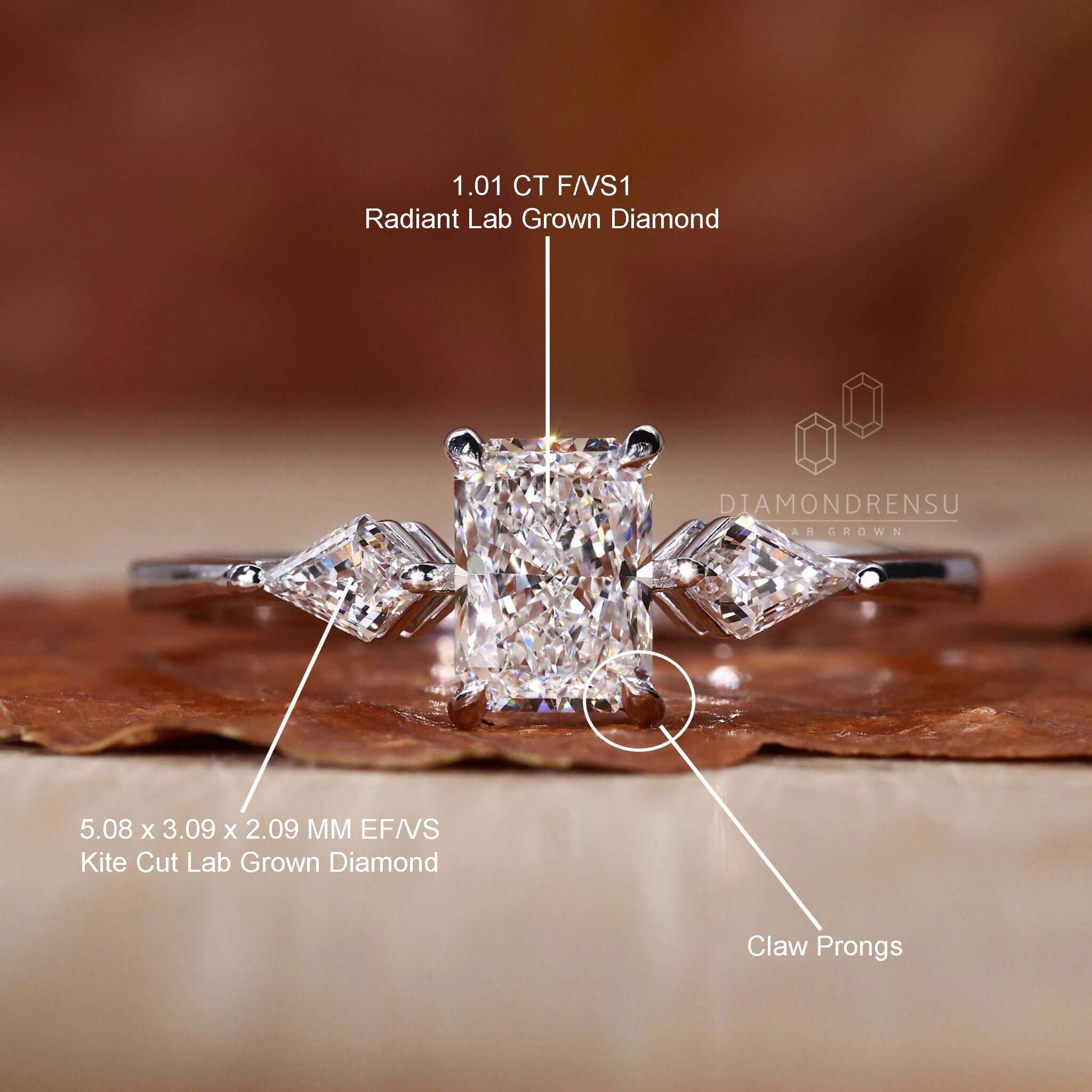 4 prong diamond ring crafted with a radiant cut engagement ring style and elegant features.
