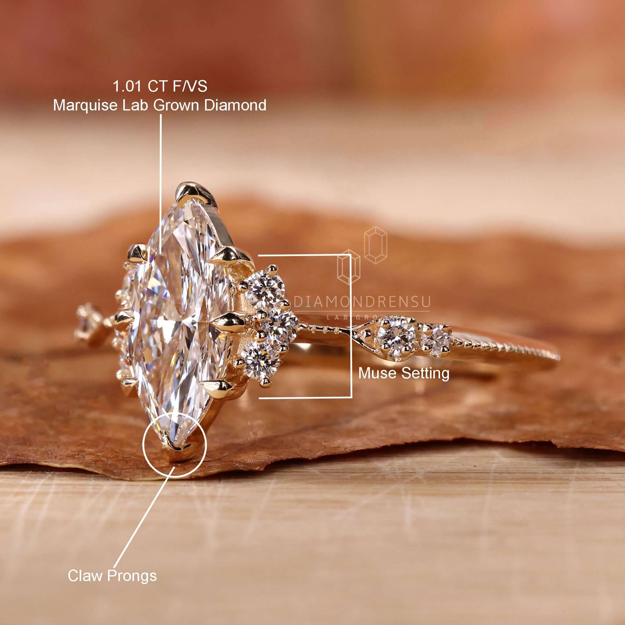 Luxurious side stone engagement ring for a unique look.