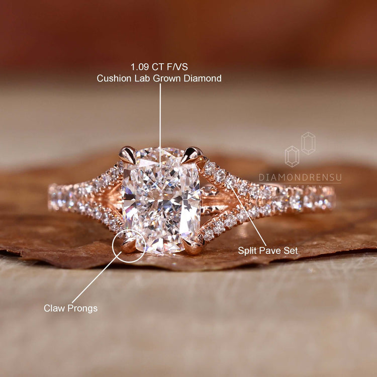 Cathedral setting engagement ring paired with a pave setting and lab grown diamond for sustainable luxury.
