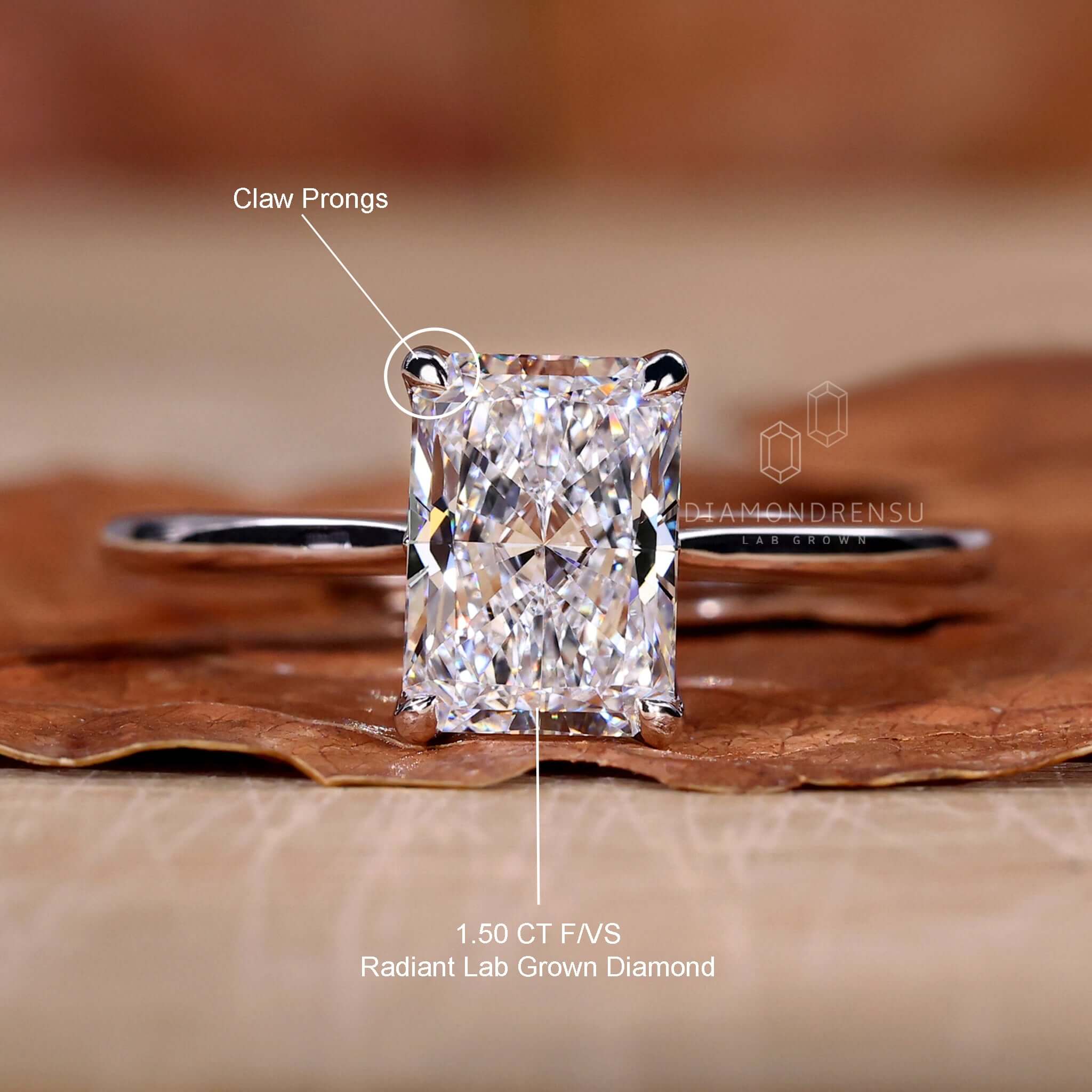 Radiant cut solitaire ring crafted to shine with IGI-certified quality.