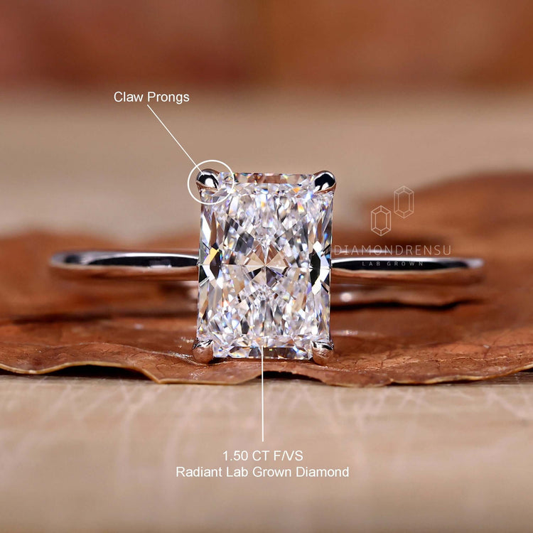 Radiant cut solitaire ring crafted to shine with IGI-certified quality.