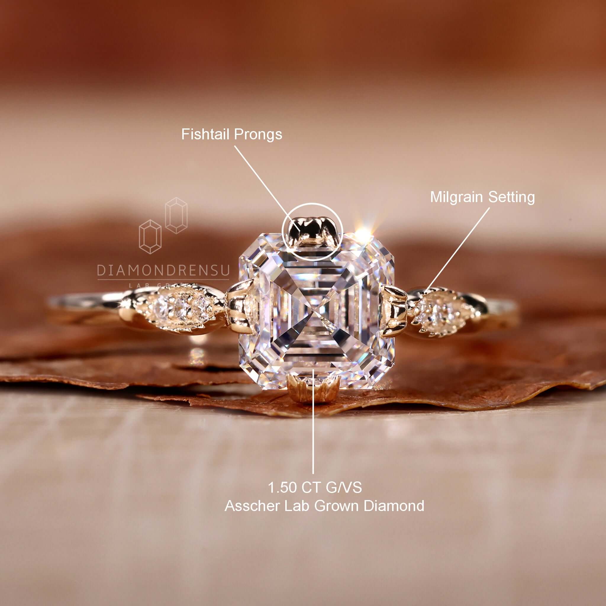 Engagement ring with side stones enhancing its timeless appeal.