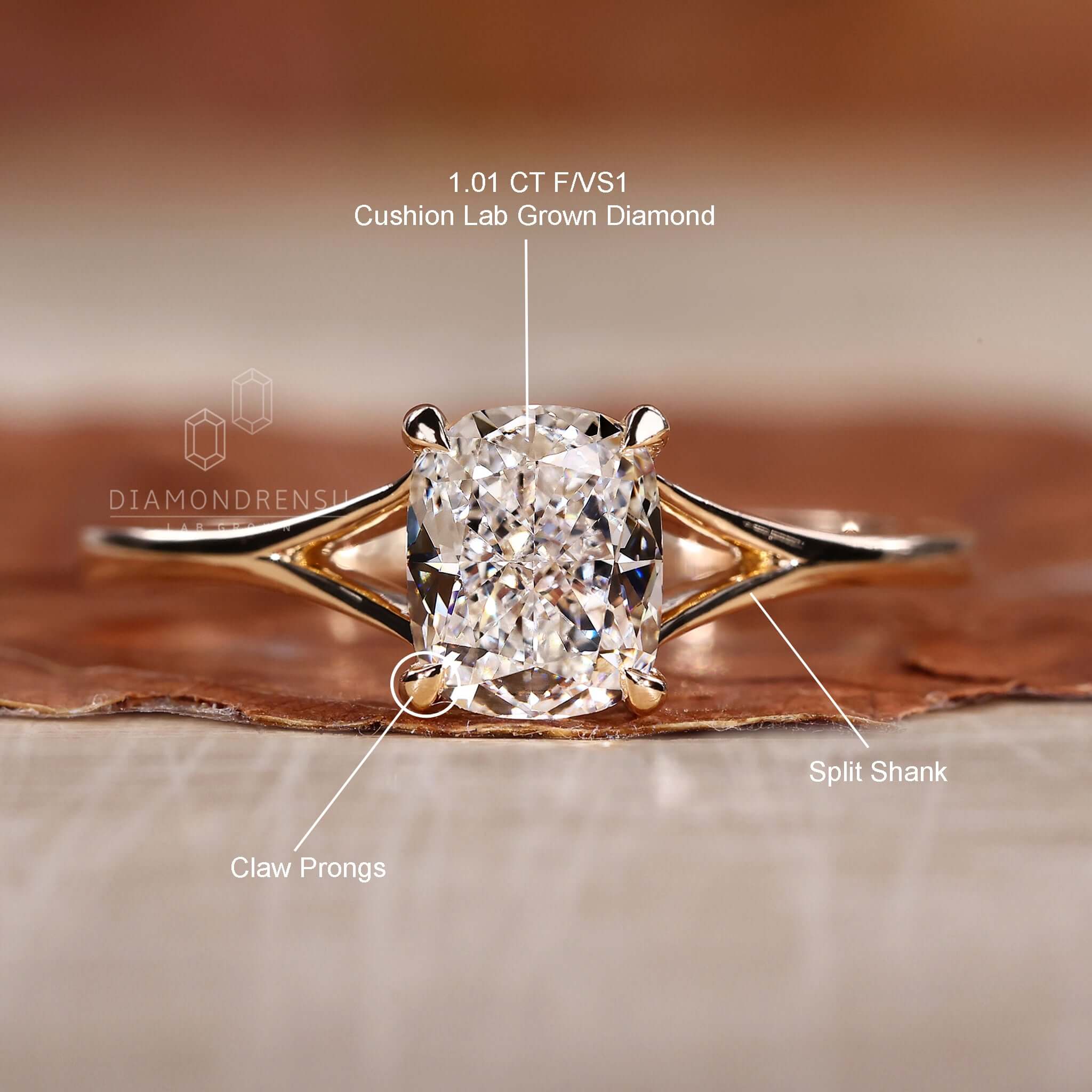 Gold split shank engagement ring crafted with precision.