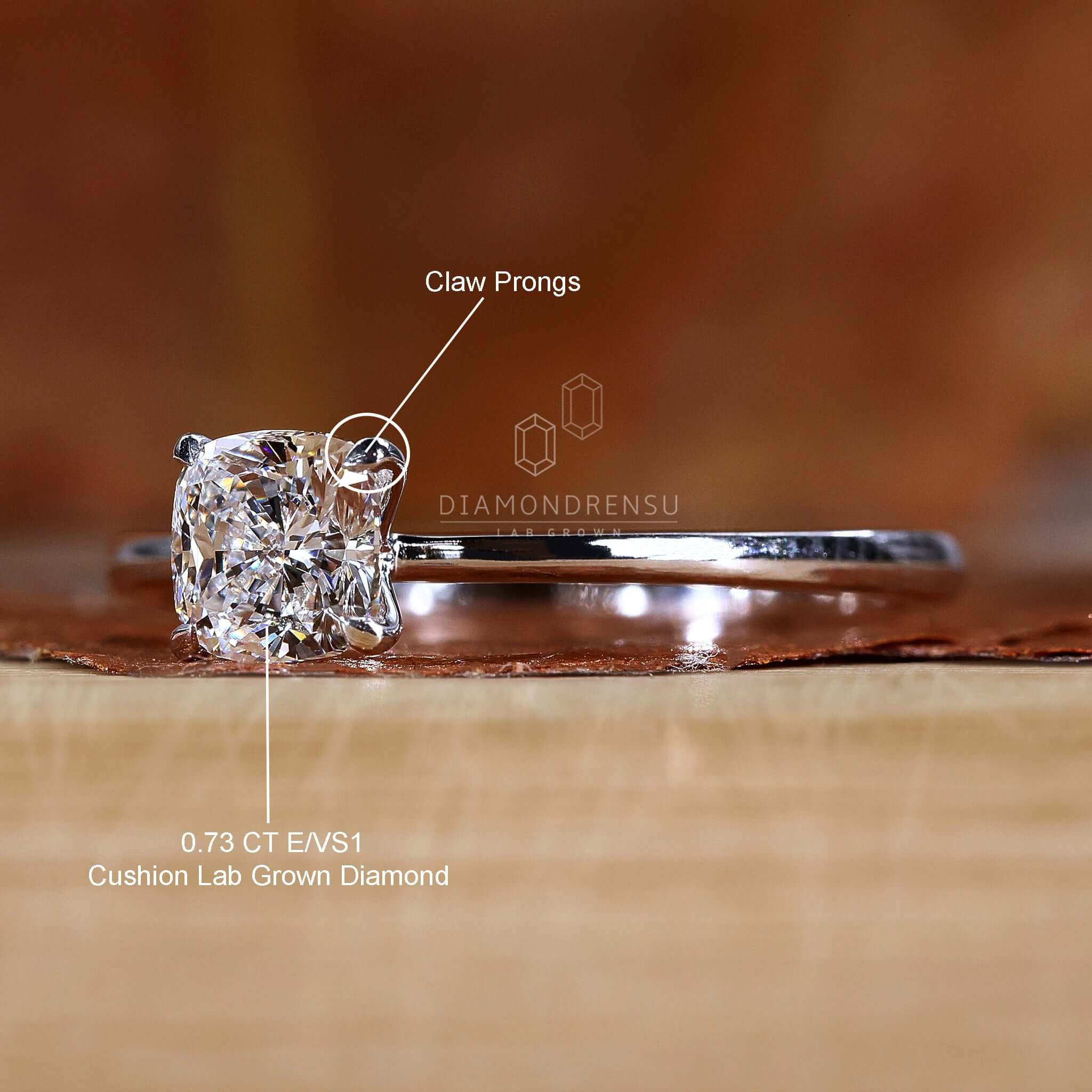 White gold engagement ring with IGI-certified lab-grown diamonds.